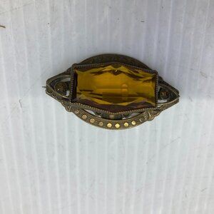 Vtg 1920s Max Neiger ? topaz glass art deco brass filigree brooch